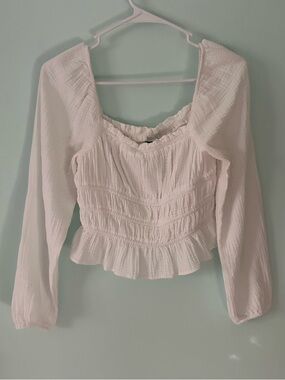 wild fable White Cropped Smocked Peasant Blouse with Ruffle Hem